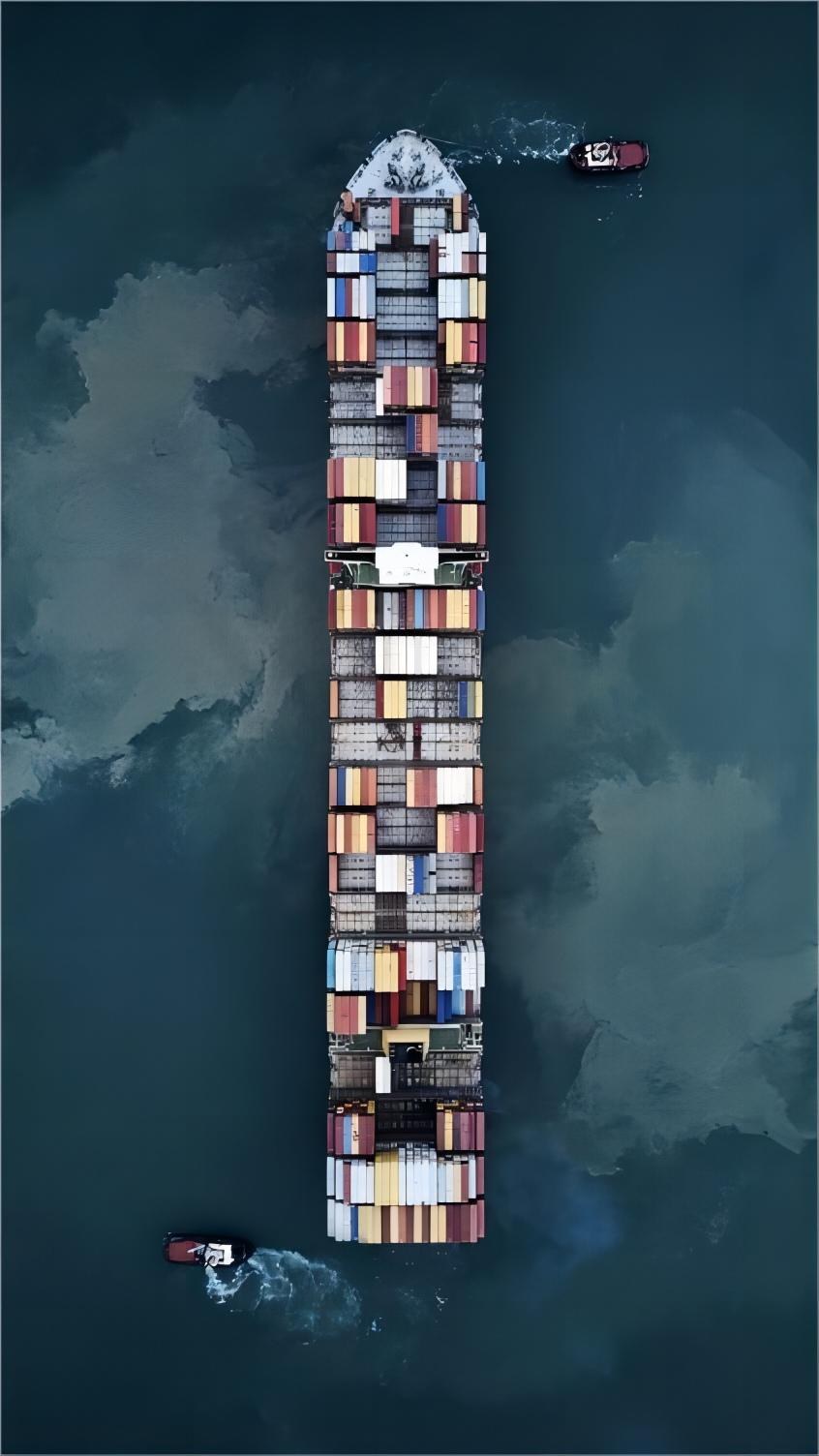 Cargo ship transporting containers from China to France