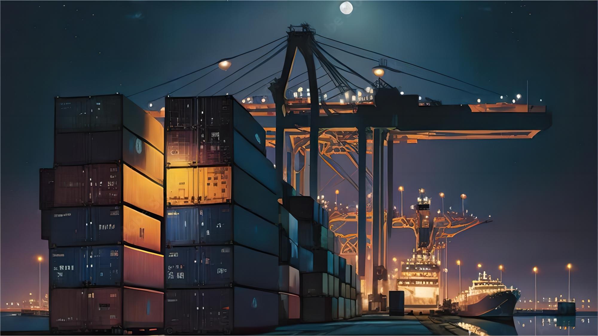 Large container ship transporting goods from China to the UK