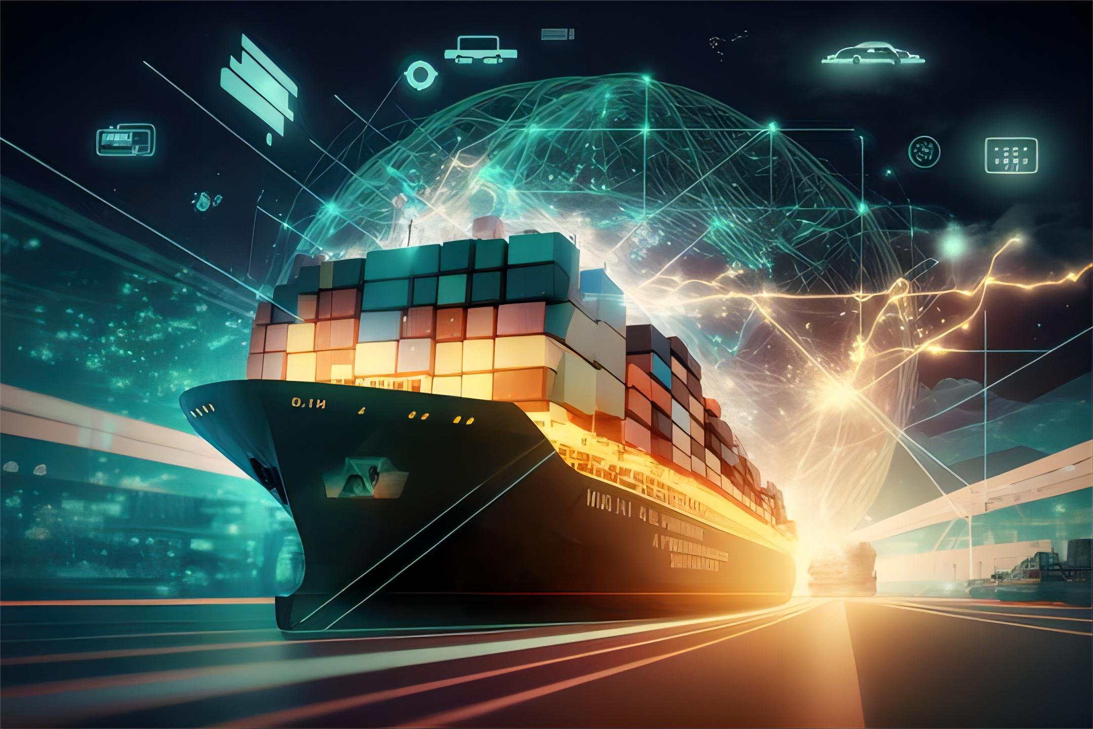 Cargo ship in transit