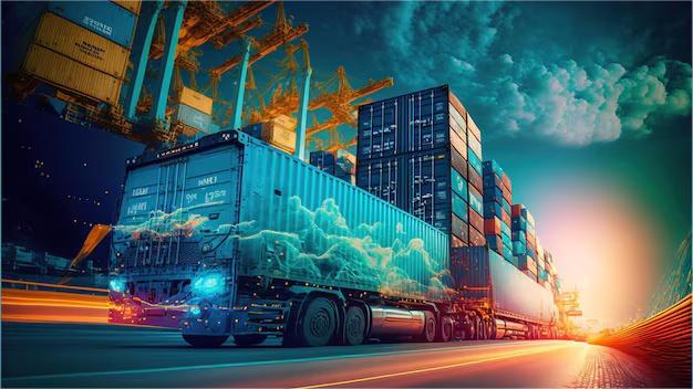 Comparison of air and sea freight containers at a busy port