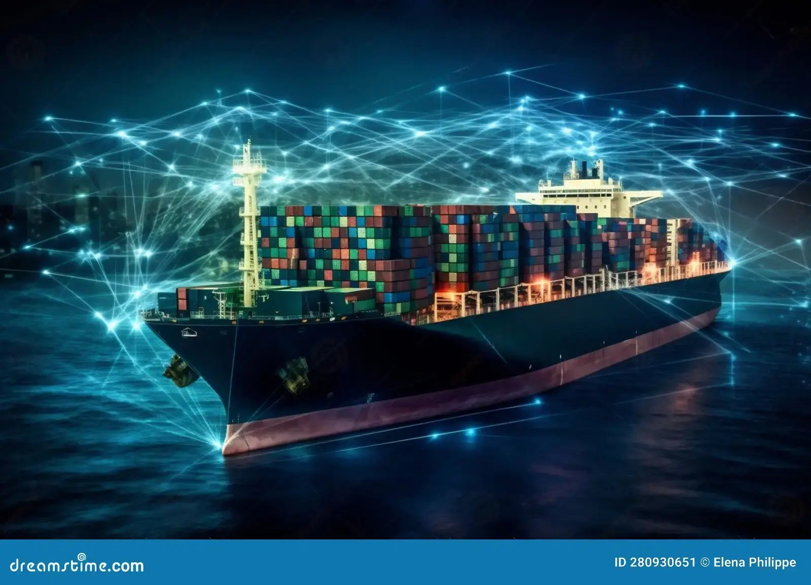 Large container ship arriving at the Port of Rotterdam