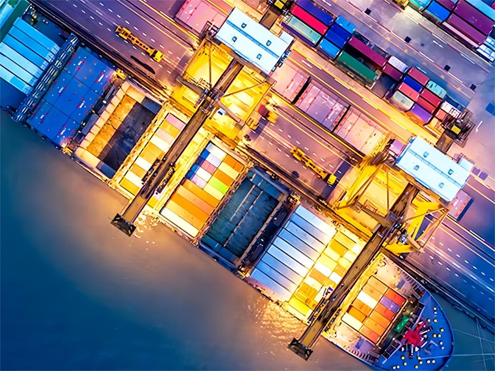 A large shipping port in Dubai handling international sea cargo