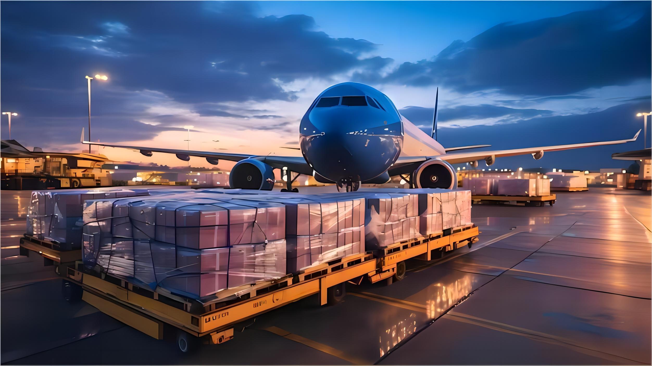 Air freight cargo plane loading at a major China airport hub